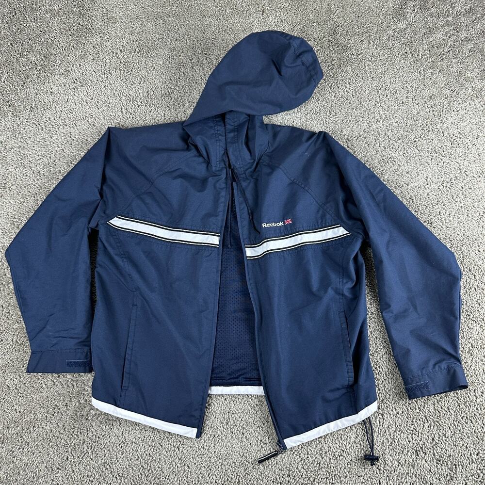 VINTAGE Reebok Jacket Womesn Small Blue White Windbreaker Track Suit 90s READ